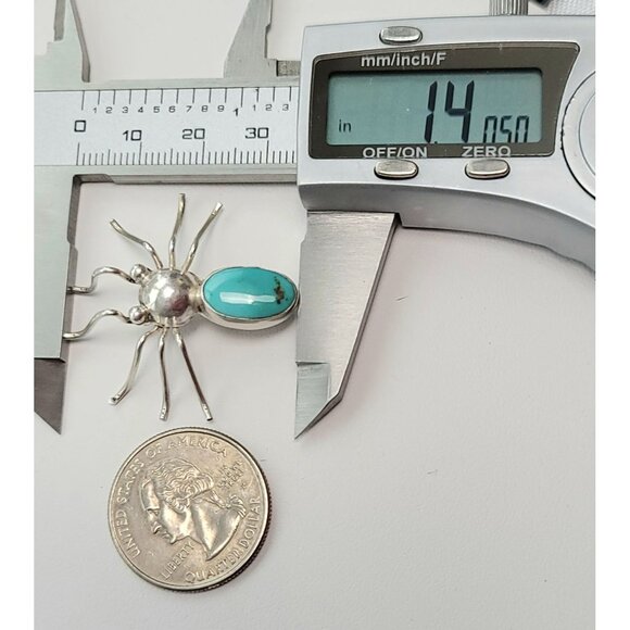 Sterling Silver Turquoise Spider Brooch Pin, Signed Rex - Picture 7 of 8
